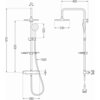 Na ilustracji przedstawiono techniczny rysunek zestawu prysznicowego z deszczownicą i baterią termostatyczną, z wymiarami: wysokość 970 mm, szerokość 280 mm, długość węża 1500 mm, średnica deszczownicy 230 mm, oraz oznaczenia przyłączy G1/2. Produkt jest w kolorze chrom/biały.