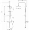 Schemat techniczny przedstawia zestaw prysznicowy z deszczownicą i baterią termostatyczną, z wymiarami: wysokość 970 mm, szerokość 280 mm, długość węża 1500 mm, średnica deszczownicy 220 mm, długość ramienia 400 mm. Widoczne są oznaczenia G1/2 oraz szczegółowe wymiary poszczególnych elementów.