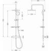 Schemat techniczny zestawu prysznicowego z deszczownicą i baterią termostatyczną, z wymiarami: wysokość 970 mm, szerokość 280 mm, długość węża 1500 mm, średnica deszczownicy 230 mm, długość ramienia 400 mm. Widoczne są oznaczenia G1/2 oraz szczegółowe wymiary poszczególnych elementów.