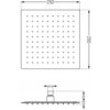Kwadratowa głowica prysznicowa z wymiarami 250x250 mm, z równomiernie rozmieszczonymi dyszami, widoczna z przodu i z boku. Na bocznym widoku oznaczone są wymiary: wysokość 10 mm i przyłącze G1/2, wysokość całkowita 40 mm.