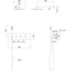 Schemat techniczny zestawu prysznicowego podtynkowego w kolorze czarnym, z wymiarami: 250 mm, 350 mm, 65 mm, 25 mm, 210 mm, 480 mm, 1500 mm, 125 mm, 145 mm, 130 mm, 90 mm, 95 mm, 110 mm oraz oznaczeniami G 1/2" i 2x G 1/2". Produkt oznaczony jako "Mexen Azul zestaw prysznicowy podtynkowy, czarny - 7629-03-70".