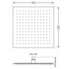 Kwadratowa deszczownica o wymiarach 300x300 mm z równomiernie rozmieszczonymi dyszami, widoczna z przodu i z boku, z oznaczeniem przyłącza G1/2 oraz wysokością 40 mm.