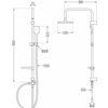 Schemat techniczny zestawu prysznicowego z deszczownicą i baterią termostatyczną, zawierający wymiary: wysokość 950 mm, długość ramienia 380 mm, średnica deszczownicy 200 mm, długość węża 1500 mm, oraz oznaczenia G1/2.