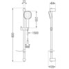 Na zdjęciu znajduje się techniczny rysunek zestawu prysznicowego suwanego w kolorze czarnym, z oznaczeniami wymiarów: 800 mm wysokości, 22 mm szerokości, 235 mm długości słuchawki, 1500 mm długości węża oraz 84 mm i 105 mm głębokości elementów montażowych. Widoczne są także oznaczenia gwintu G1/2.