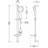 Schemat techniczny zestawu prysznicowego suwanego, czarnego, z oznaczeniami wymiarów: 750 mm, 29 mm, 235 mm, 1500 mm, 73 mm, 165 mm oraz G1/2. Produkt to "Mexen DB33 zestaw prysznicowy suwany, czarny - 785334584-70".