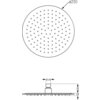 Na zdjęciu znajduje się schemat deszczownicy o średnicy 250 mm z oznaczeniem przyłącza G1/2 oraz wysokością 10 mm. Widoczne są równomiernie rozmieszczone dysze na powierzchni deszczownicy.