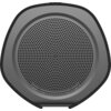 Czarna kolumna głośnikowa z widoczną okrągłą maskownicą z otworami oraz panelem sterowania z symbolami: włącz/wyłącz, plus, minus i Bluetooth. Produkt ma zaokrąglone krawędzie i teksturowaną powierzchnię.