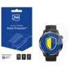 Opakowanie produktu "3mk premium protection Watch Protection" z grafiką zegarka i szkłem ochronnym, obok znajduje się zegarek z nałożonym szkłem, na którego tarczy widoczna jest tarcza w kolorach niebieskim i żółtym. Na opakowaniu widnieje tekst: "Watch Protection™, FULL SCREEN protection, 3 pcs., 0.2 mm thickness".
