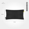 Czarno-szara poduszka elektryczna o wymiarach 50 x 30 cm z widocznym logo "Mission Air" oraz napisem "CUSHION". Poduszka ma teksturowaną powierzchnię z poziomymi prążkami.