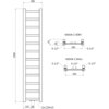 Schemat techniczny przedstawia grzejnik łazienkowy o wymiarach 1500 x 300 mm z oznaczeniami: "WIDOK Z GÓRY", "WIDOK Z DOŁU", oraz wymiarami przyłączy G 1/2". Widoczne są szczegóły konstrukcyjne, takie jak odległości między elementami i wymiary poszczególnych części.