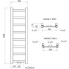 Schemat techniczny przedstawia grzejnik łazienkowy o wymiarach 1000 x 300 mm z oznaczeniami przyłączy G 1/2" oraz wymiarami dodatkowymi, takimi jak 125 mm i 50 mm. Widoczne są także widoki z góry i z dołu z wymiarami 250 mm oraz oznaczeniem 8x 30x10.