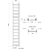 Schemat techniczny przedstawia grzejnik łazienkowy o wymiarach 1800 x 300 mm z oznaczeniami wymiarów i przyłączy G 1/2". Widoczne są widoki z góry i z dołu z dodatkowymi wymiarami, takimi jak 250 mm między przyłączami oraz szczegóły konstrukcyjne.