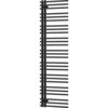 Czarny, dekoracyjny grzejnik łazienkowy o wymiarach 1600 x 500 mm z poziomymi, równoległymi rurkami. Produkt ma nowoczesny design i jest przeznaczony do montażu na ścianie.