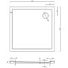 Kwadratowy rysunek techniczny brodzika o wymiarach 1000 x 1000 mm z widocznymi oznaczeniami wymiarów i otworem odpływowym o średnicy 90 mm. Na dole znajduje się przekrój boczny brodzika z dodatkowymi wymiarami, takimi jak wysokość 40 mm i średnice 120 mm oraz 90 mm.