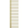 Złoty, dekoracyjny grzejnik łazienkowy o wymiarach 1600 x 500 mm, składający się z poziomych, równomiernie rozmieszczonych rurek. Produkt ma elegancki, minimalistyczny design.