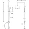 Schemat techniczny przedstawia zestaw prysznicowy z deszczownicą i baterią termostatyczną, z wymiarami: wysokość 950 mm, długość ramienia 380 mm, średnica deszczownicy 200 mm, długość węża 1500 mm, oraz oznaczenia G1/2.