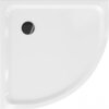 Biały, półokrągły brodzik z czarnym syfonem, o gładkiej powierzchni i minimalistycznym designie. Produkt ma wymiary 90 x 90 cm.