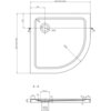 Rysunek techniczny przedstawia półokrągły brodzik o wymiarach 90 x 90 cm z oznaczeniami wymiarów i średnic, w tym R550, Φ90, Φ110 oraz przekrojem A-A. Widoczne są szczegółowe wymiary, takie jak 220 mm, 800/900/1000 mm, oraz wysokość 70 mm i 20 mm.