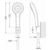 Na ilustracji przedstawiono techniczny rysunek zestawu prysznicowego z wymiarami: długość całkowita 290 mm, długość słuchawki 230 mm, szerokość uchwytu 44 mm, długość węża 1500 mm, odległość od ściany 105 mm, wysokość uchwytu 60 mm, oraz oznaczenie gwintu G1/2. Produkt to "Mexen R-05 zestaw prysznicowy punktowy, chrom - 785055052-00".