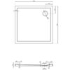 Rysunek techniczny przedstawia kwadratowy brodzik o wymiarach 700 x 700 mm z otworem odpływowym o średnicy 90 mm, umieszczonym 170 mm od krawędzi. Widoczne są szczegółowe wymiary i przekrój brodzika, w tym wysokość 40 mm oraz dodatkowe oznaczenia wymiarowe.