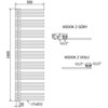 Schemat grzejnika łazienkowego o wymiarach 1600 x 500 mm z oznaczeniami technicznymi, takimi jak "G1/2" oraz "27xØ22", przedstawia widok z góry i z dołu. Widoczne są także wymiary: 1600 mm wysokości, 500 mm szerokości i 50 mm głębokości.