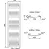 Schemat grzejnika łazienkowego o wymiarach 1800 x 500 mm z oznaczeniami technicznymi, takimi jak "G1/2" i "450", oraz widokami z góry i dołu. Na rysunku widoczne są także wymiary 33x i 30x15.