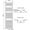 Schemat techniczny przedstawia grzejnik łazienkowy o wymiarach 1800 x 500 mm z oznaczeniami "WIDOK Z GÓRY" i "WIDOK Z DOŁU". Widoczne są wymiary: 450 mm, 98 mm, 54 mm oraz przyłącza G1/2".