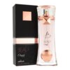 Na zdjęciu znajduje się flakon perfum o eleganckim designie, obok którego stoi czarne pudełko z miedzianymi akcentami. Na pudełku widnieje napis: "BEAU Elegant women by ARMAF EAU DE PARFUM VAPORISATEUR NATURAL SPRAY 100ML 80% VOL".