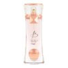 Przezroczysty flakon perfum o różowym zabarwieniu z metalicznymi, złotymi elementami, na którym widnieje napis "BEAU Elegant". Na górze flakonu znajduje się złoty atomizer, a na dole okrągły, złoty emblemat.