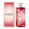 Różowe opakowanie i flakon perfum z napisem "LANCÔME PARIS IDÔLE POWER L'EAU DE PARFUM INTENSE". Flakon ma prostokątny kształt z metalicznym korkiem, a opakowanie zawiera dodatkowe teksty w tle.