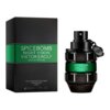 Czarne opakowanie i flakon perfum z zielonymi akcentami, na których widnieje tekst: "SPICEBOMB NIGHT VISION VIKTOR&ROLF EAU DE PARFUM". Na opakowaniu dodatkowo napisano: "EAU DE PARFUM POUR HOMME VAPORISATEUR SPRAY 50 ml 1.7 FL. OZ.".