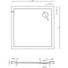 Rysunek techniczny przedstawia kwadratowy brodzik o wymiarach 900 x 900 mm z otworem odpływowym o średnicy 60 mm, umieszczonym w jednym z rogów. Na dole widoczny jest przekrój brodzika z oznaczeniami wymiarów, w tym wysokości 40 mm i średnicy odpływu 90 mm.