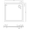 Schemat techniczny przedstawia kwadratowy brodzik o wymiarach 950 x 950 mm z otworem odpływowym o średnicy 90 mm, umieszczonym w jednym z rogów. Na rysunku widoczne są szczegółowe wymiary i przekrój brodzika, w tym grubość ścianki wynosząca 40 mm oraz inne oznaczenia wymiarowe.