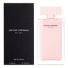 Czarne opakowanie z różowym napisem "narciso rodriguez for her" oraz różowy flakon perfum z tym samym napisem. Na opakowaniu znajduje się również tekst "eau de parfum 3.3 fl. oz. e 100 ml".