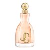 Przezroczysta butelka perfum o delikatnym różowym zabarwieniu z widocznym złotym logo "JC" na froncie. Złoty korek z napisem "JIMMY CHOO" na szyjce butelki.