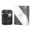 Czarne opakowanie perfum z metalicznymi akcentami obok pudełka w odcieniach czerni i bieli z napisem "LE PARFAIT POUR HOMME". Na opakowaniu widnieje napis "ARMAF" oraz "EAU DE PARFUM 100 ml 3.4 FL.OZ.".