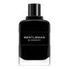 Czarny flakon perfum z białym napisem "GENTLEMAN GIVENCHY" na przedniej stronie. Flakon ma prosty, elegancki design z matowym wykończeniem.
