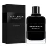 Czarne opakowanie i flakon perfum z białym napisem "Gentleman Givenchy Eau de Parfum". Na opakowaniu widoczne są również oznaczenia "100 ml" i "3.3 fl oz" oraz logo Givenchy.