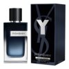Na zdjęciu widoczna jest butelka perfum oraz pudełko z napisem "Yves Saint Laurent" i dużą literą "Y". Na pudełku znajduje się tekst: "Eau de Parfum, Vaporisateur Rechargeable Refillable Spray, 3.3 fl. oz, e 100 ml".