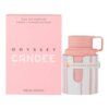 Różowe opakowanie z napisem "Eau de Parfum Spray/Vaporisateur" oraz "Odyssey Candee Special Edition" obok flakonu perfum w biało-różowe paski z napisem "Odyssey Candee".
