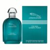 Na zdjęciu widoczna jest butelka i pudełko perfum w kolorze turkusowym z napisem "JAGUAR FOR MEN ULTIMATE POWER". Na pudełku znajduje się dodatkowy tekst: "Eau de Toilette Vaporisateur Natural Spray, 100 ml, 3.4 FL.OZ. 78% VOL.".