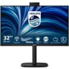 Monitor marki Philips o przekątnej 32 cale (80 cm) z wyświetlaczem Quad HD, częstotliwością odświeżania 100 Hz, technologią SoftBlue, wysuwaną kamerą internetową i 5-letnią gwarancją. Na ekranie widoczne jest logo Philips oraz ikony przedstawiające cechy produktu.