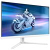 Monitor z cienką ramką wyświetla dynamiczny obraz futurystycznego motocykla z postacią w zbroi, na tle rozmytych, kolorowych świateł. Na dolnej ramce widoczne są napisy "EVNIA" i "PHILIPS".