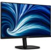 Monitor z cienkimi ramkami wyświetla dynamiczną grafikę w odcieniach niebieskiego i białego, tworzącą efekt wiru. Na dolnej ramce widoczne jest logo "PHILIPS".