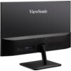 Czarny monitor z logo "ViewSonic" na tylnej obudowie, wyposażony w różne porty, w tym HDMI, VGA i audio. Monitor jest zamontowany na prostokątnej podstawie.