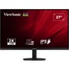 Monitor z czarną ramką i podstawą, na ekranie widoczne logo "ViewSonic" oraz kolorowe ptaki. Na czerwonym tle znajdują się napisy: "2K QHD", "75 Hz", "IPS SuperClear" oraz "27"".