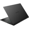 Czarny laptop z widocznym logo "OMEN" na pokrywie, częściowo otwarty, ukazujący klawiaturę z podświetleniem. Obudowa ma wyraźne otwory wentylacyjne i porty na krawędzi.