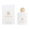 Biały flakon perfum z złotym korkiem obok białego pudełka z logo i napisem "Trussardi Donna". Na pudełku widnieje tekst: "Eau de Parfum Natural Spray Vaporisateur 30 ml 1 fl.oz U.S.".