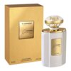Złote opakowanie i biały flakon perfum z przezroczystym, ozdobnym korkiem, oba z etykietą zawierającą tekst: "AL HARAMAIN SINCE 1970 HARAMAIN Junoon Rose POUR FEMME EAU DE PARFUM". Na opakowaniu dodatkowo widnieje napis "e75ML 2.5FL.OZ.".