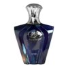 Ciemnoniebieska butelka perfum o eleganckim, geometrycznym kształcie z metalicznym srebrnym korkiem. Na butelce widoczne są napisy: "Turathi" oraz "AFNAN".